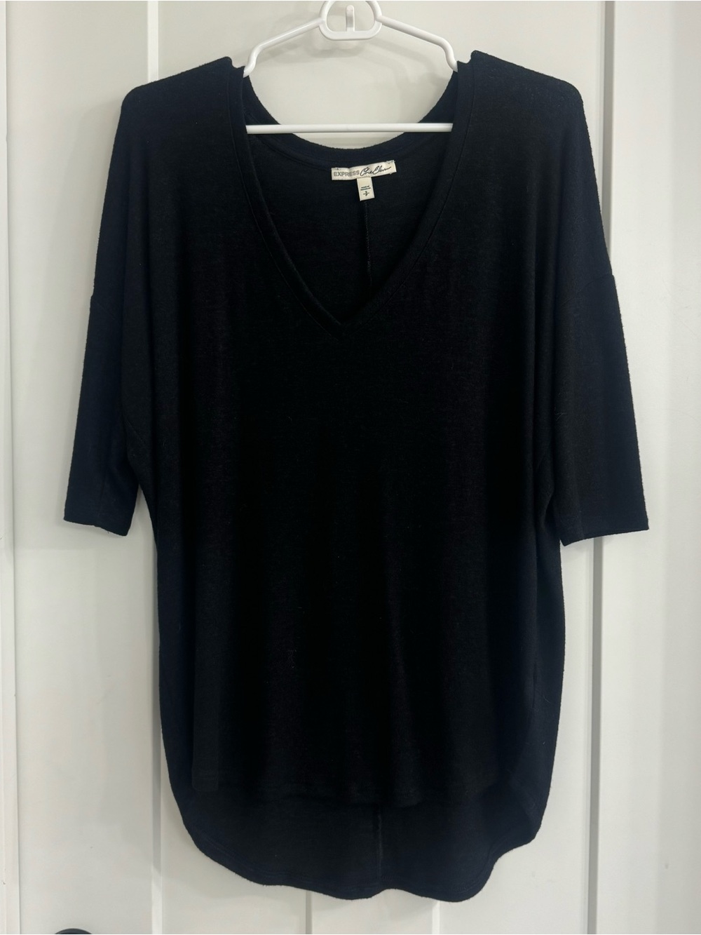 Express Black Oversized V-Neck Tunic Top Dolman Sleeve High Low Hem S